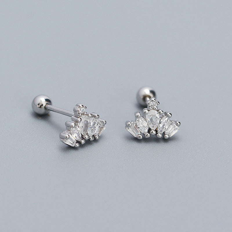 1 Pair Simple Style Crown Inlay Sterling Silver Zircon Ear Studs