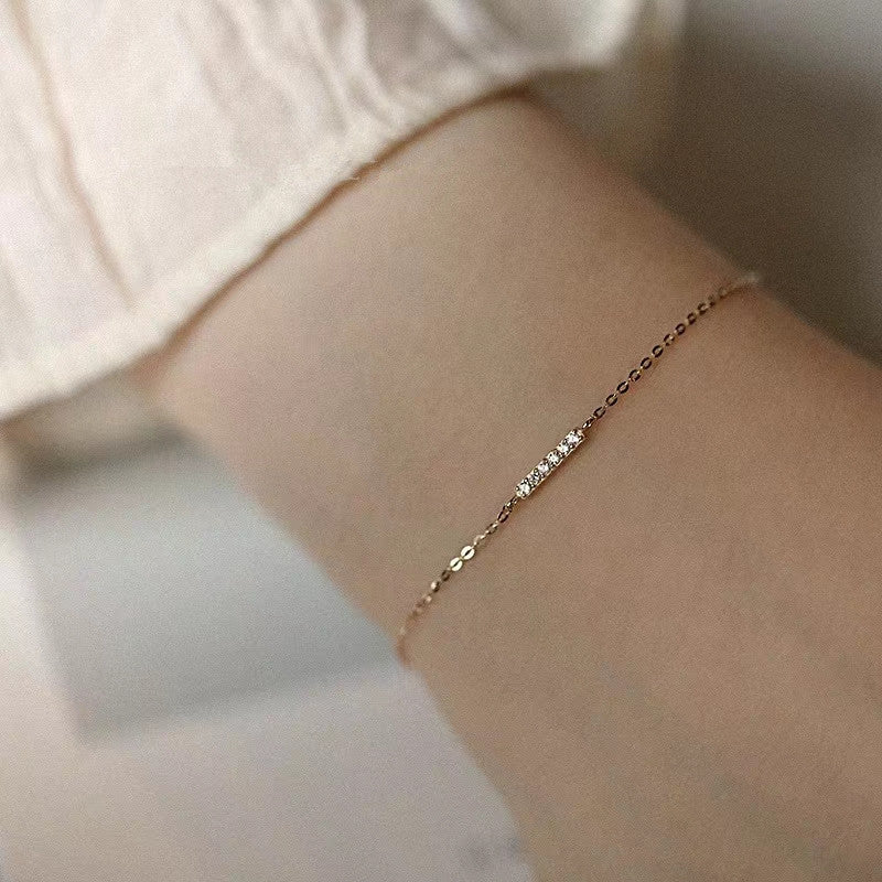 Casual Simple Style Solid Color Sterling Silver 14k Gold Plated Zircon Bracelets In Bulk