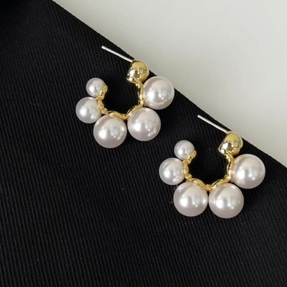 1 Pair Simple Style Round Inlay Alloy Pearl Zircon Drop Earrings