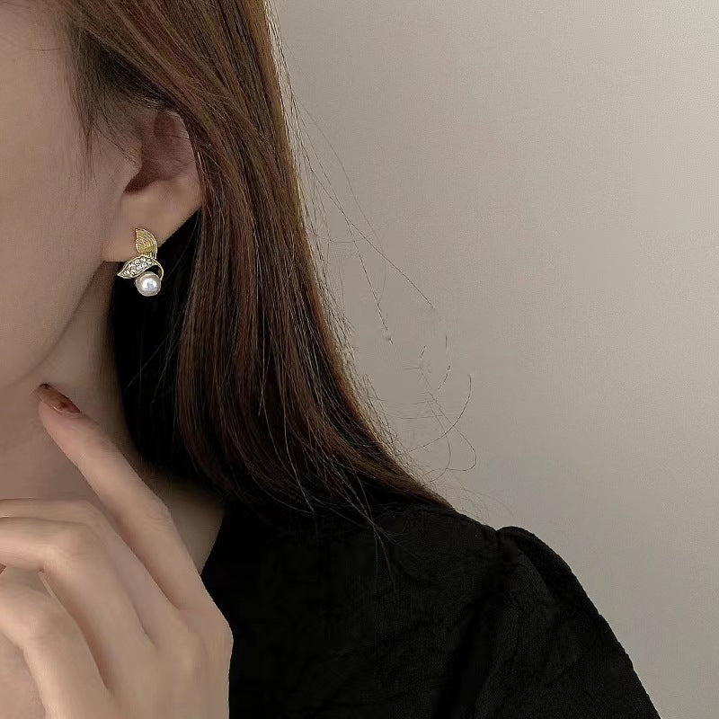 1 Pair Simple Style Round Inlay Alloy Pearl Zircon Drop Earrings