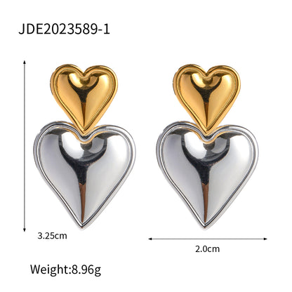 1 Pair Ig Style Heart Shape Plating Stainless Steel 18k Gold Plated Drop Earrings