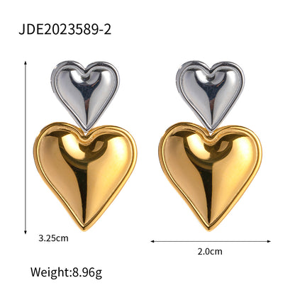 1 Pair Ig Style Heart Shape Plating Stainless Steel 18k Gold Plated Drop Earrings