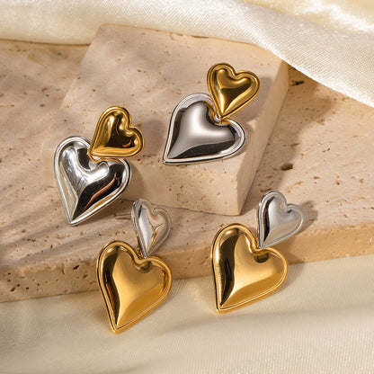 1 Pair Ig Style Heart Shape Plating Stainless Steel 18k Gold Plated Drop Earrings