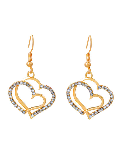 Elegant Sweet Heart Shape Copper Plating Inlay Zircon 18k Gold Plated Earrings Necklace