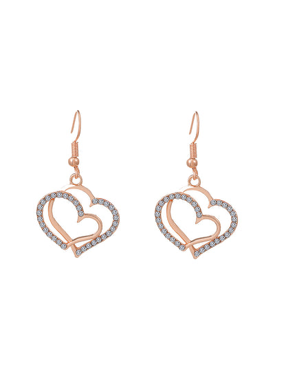 Elegant Sweet Heart Shape Copper Plating Inlay Zircon 18k Gold Plated Earrings Necklace