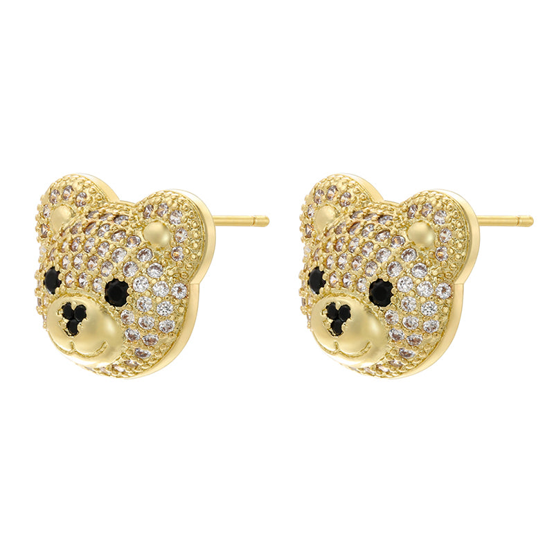 1 Pair Cute Shiny Bear Plating Inlay Copper Zircon 18k Gold Plated Ear Studs