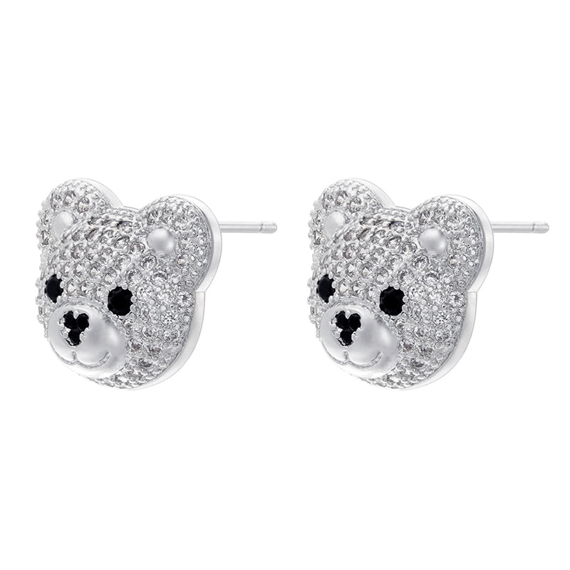 1 Pair Cute Shiny Bear Plating Inlay Copper Zircon 18k Gold Plated Ear Studs