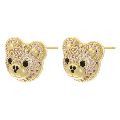 1 Pair Cute Shiny Bear Plating Inlay Copper Zircon 18k Gold Plated Ear Studs