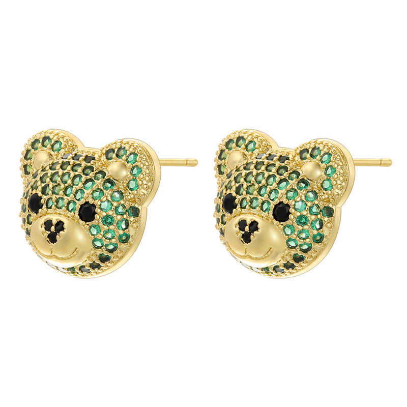 1 Pair Cute Shiny Bear Plating Inlay Copper Zircon 18k Gold Plated Ear Studs