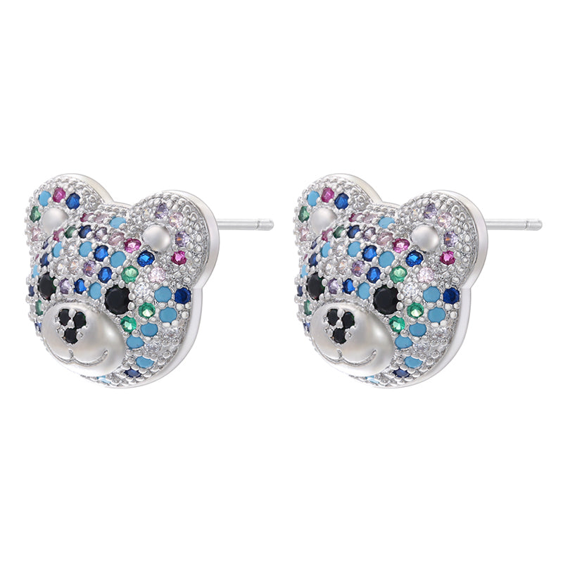 1 Pair Cute Shiny Bear Plating Inlay Copper Zircon 18k Gold Plated Ear Studs