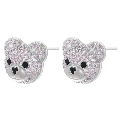 1 Pair Cute Shiny Bear Plating Inlay Copper Zircon 18k Gold Plated Ear Studs