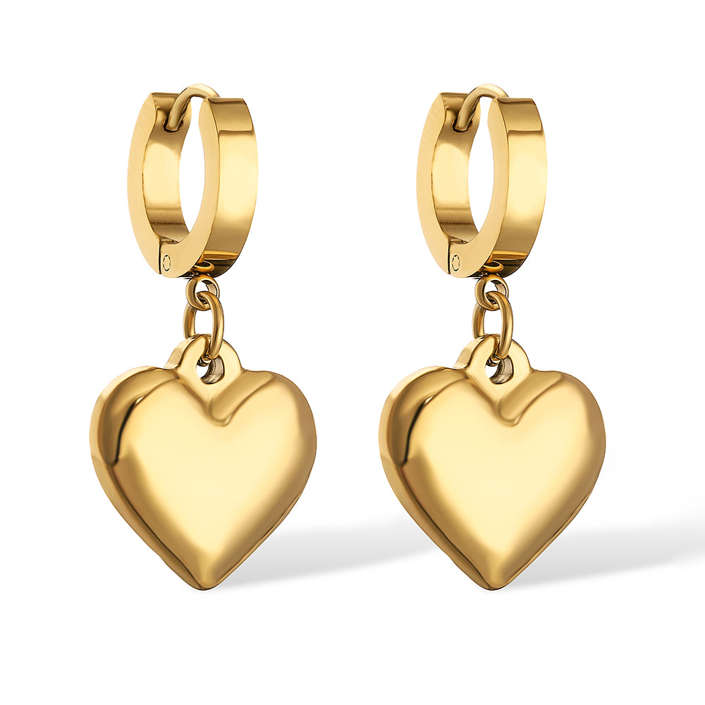 1 Pair Simple Style Commute Heart Shape Plating Inlay Titanium Steel Zircon 18k Gold Plated Drop Earrings