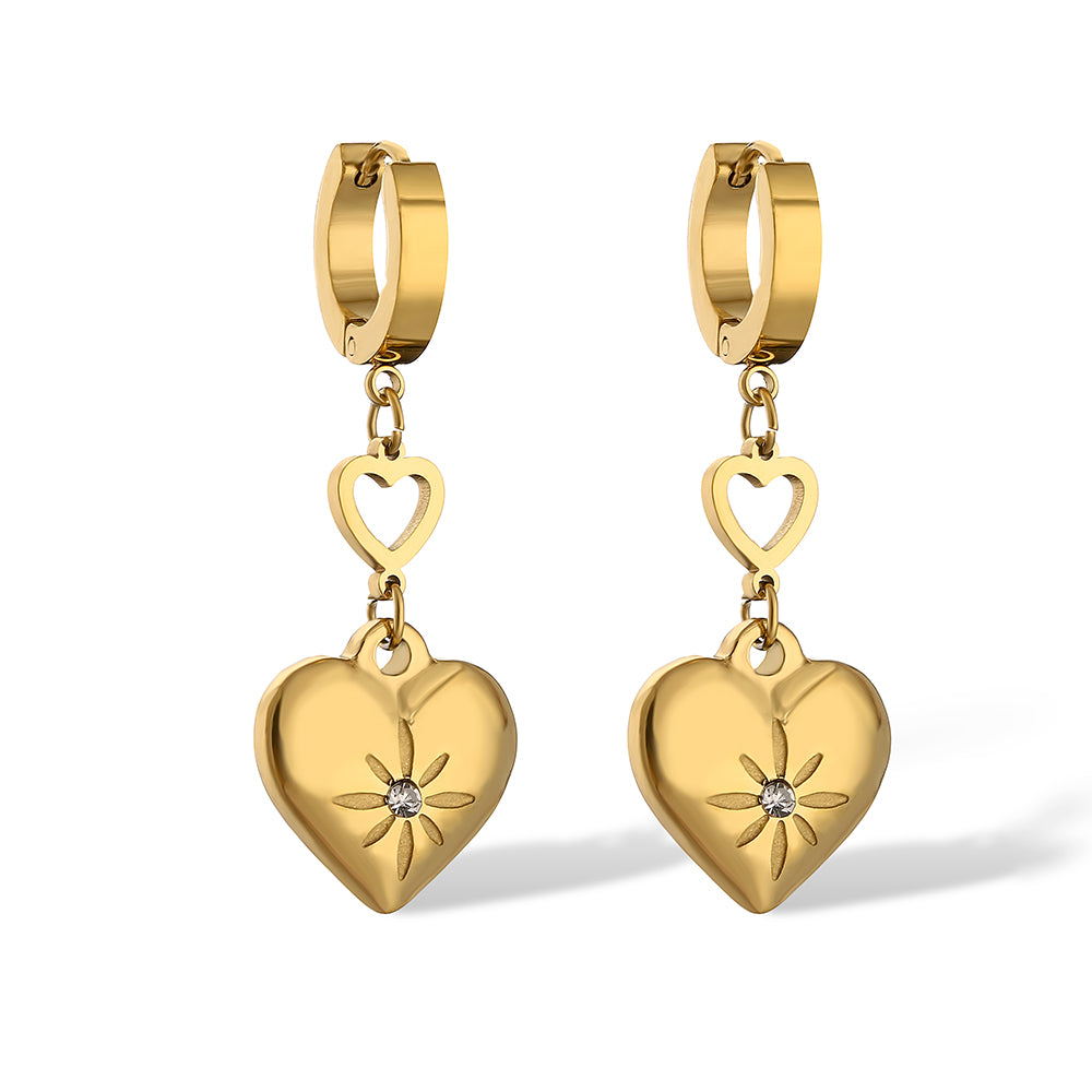 1 Pair Simple Style Commute Heart Shape Plating Inlay Titanium Steel Zircon 18k Gold Plated Drop Earrings