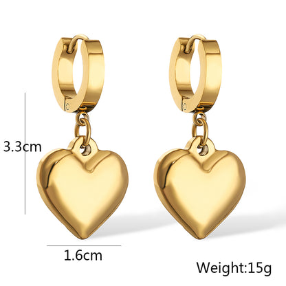 1 Pair Simple Style Commute Heart Shape Plating Inlay Titanium Steel Zircon 18k Gold Plated Drop Earrings