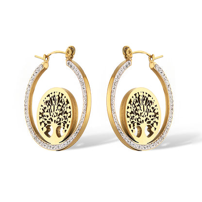 1 Pair Simple Style Classic Style Tree Plating Inlay Titanium Steel Zircon 18k Gold Plated Earrings