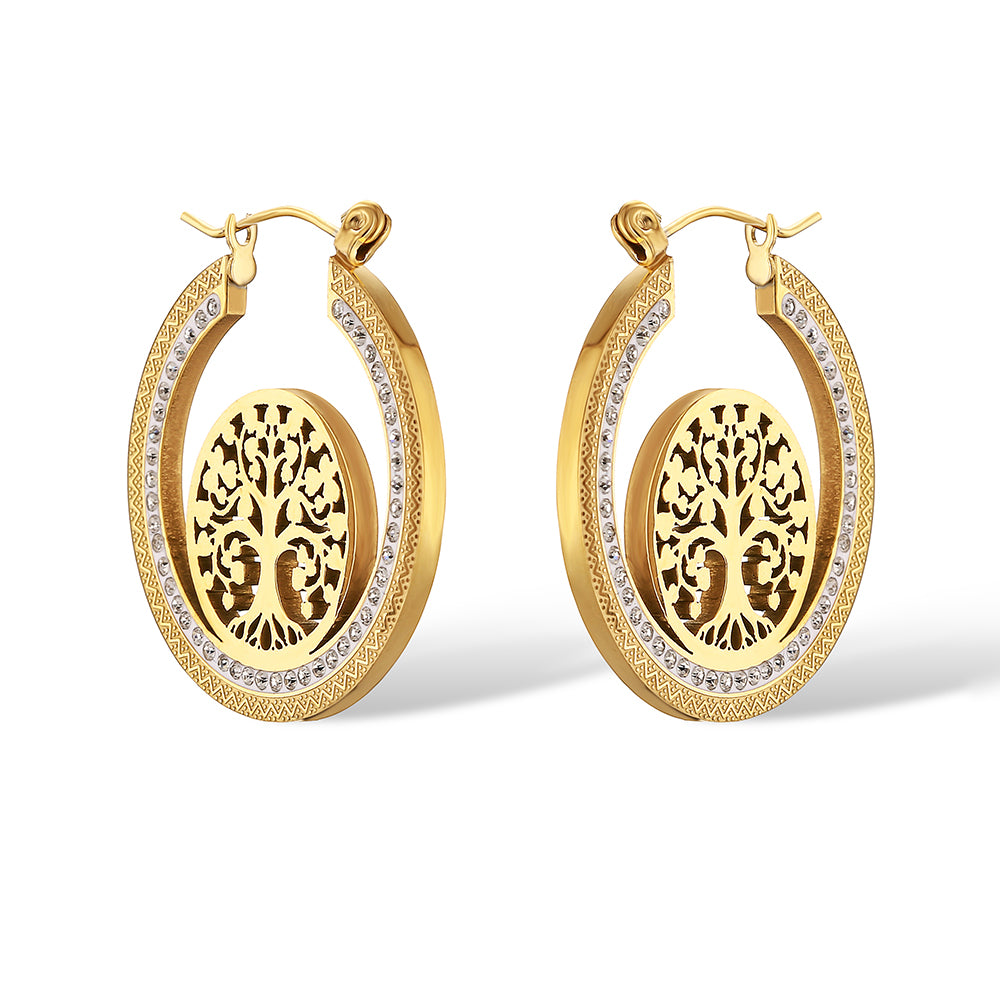 1 Pair Simple Style Classic Style Tree Plating Inlay Titanium Steel Zircon 18k Gold Plated Earrings