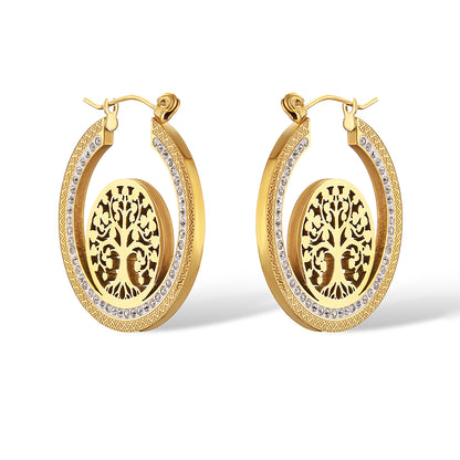 1 Pair Simple Style Classic Style Tree Plating Inlay Titanium Steel Zircon 18k Gold Plated Earrings