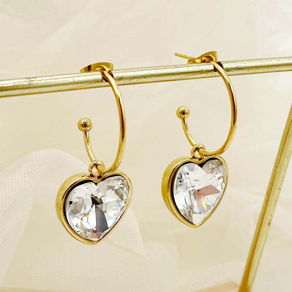 1 Pair Lady Sweet Heart Shape Plating Inlay Stainless Steel Zircon Gold Plated Drop Earrings