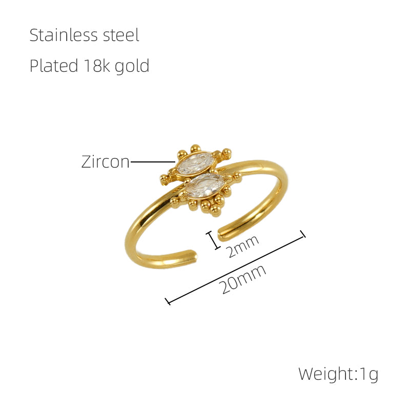 Elegant Simple Style Geometric Stainless Steel Plating Inlay Rhinestones 18k Gold Plated Open Rings