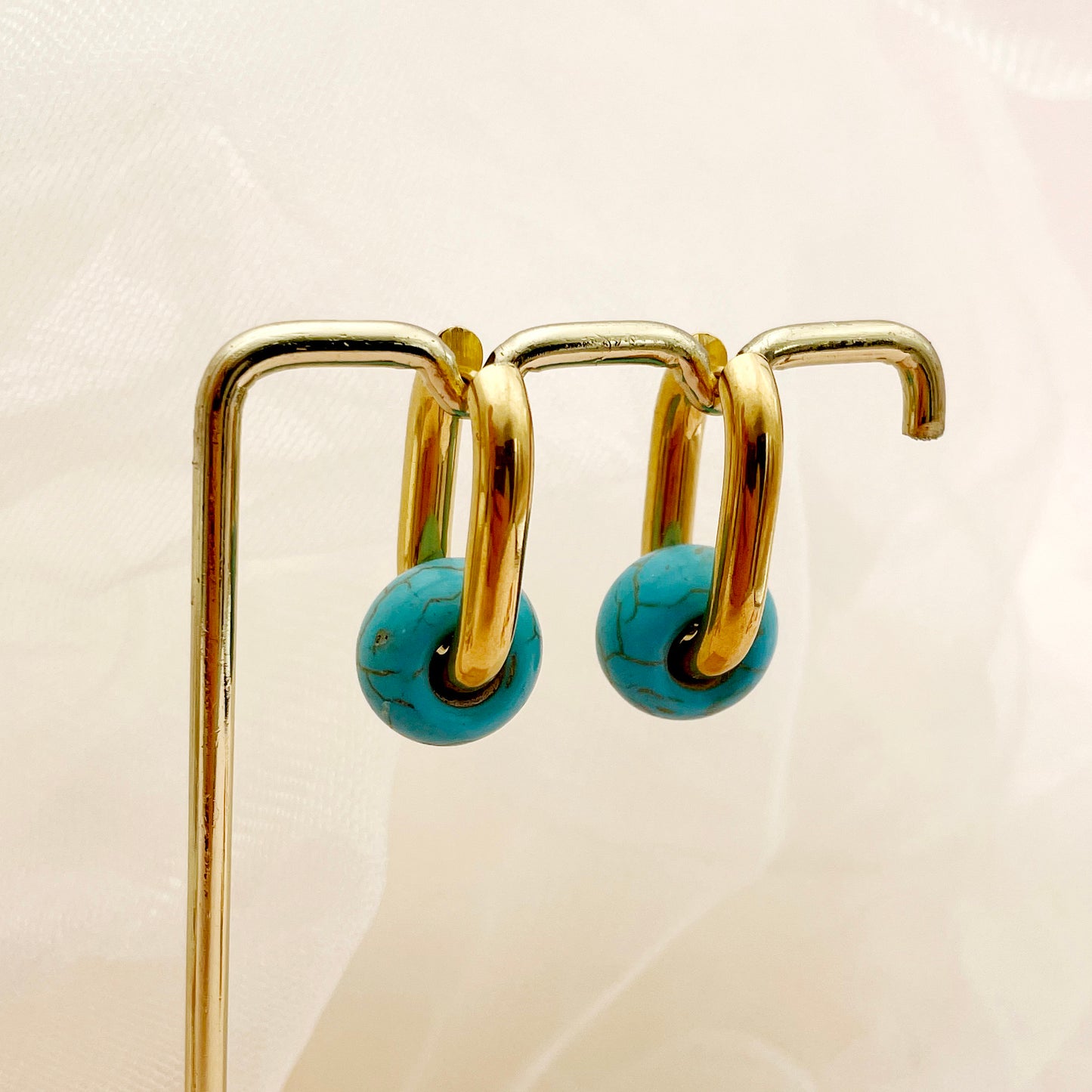 1 Pair Lady Sweet Square Plating Inlay Stainless Steel Natural Stone Gold Plated Drop Earrings