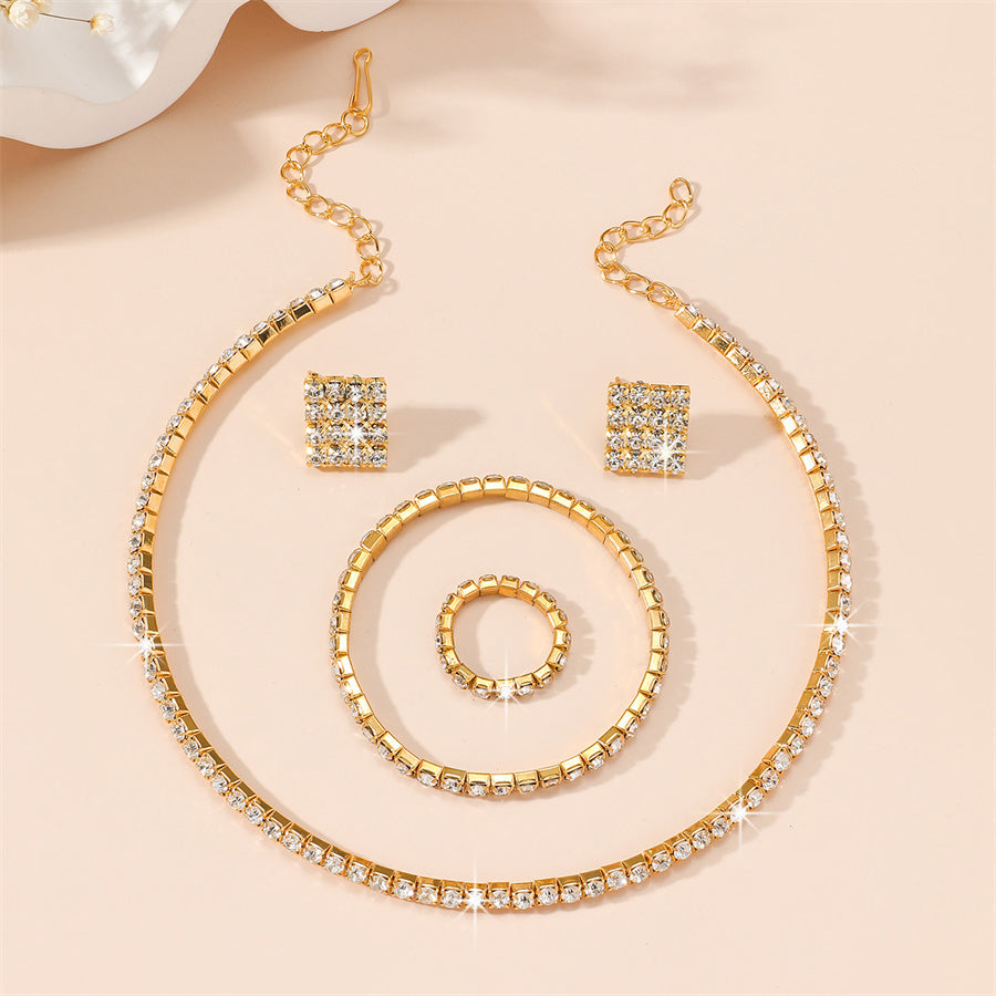 Classic Style Solid Color Alloy Inlay Rhinestones Women's Rings Earrings Necklace