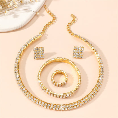 Classic Style Solid Color Alloy Inlay Rhinestones Women's Rings Earrings Necklace