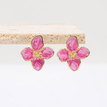 1 Pair Luxurious Sweet Artistic Petal Enamel Three-dimensional Alloy Ear Studs