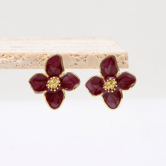 1 Pair Sweet Petal Enamel Three-dimensional Alloy Ear Studs