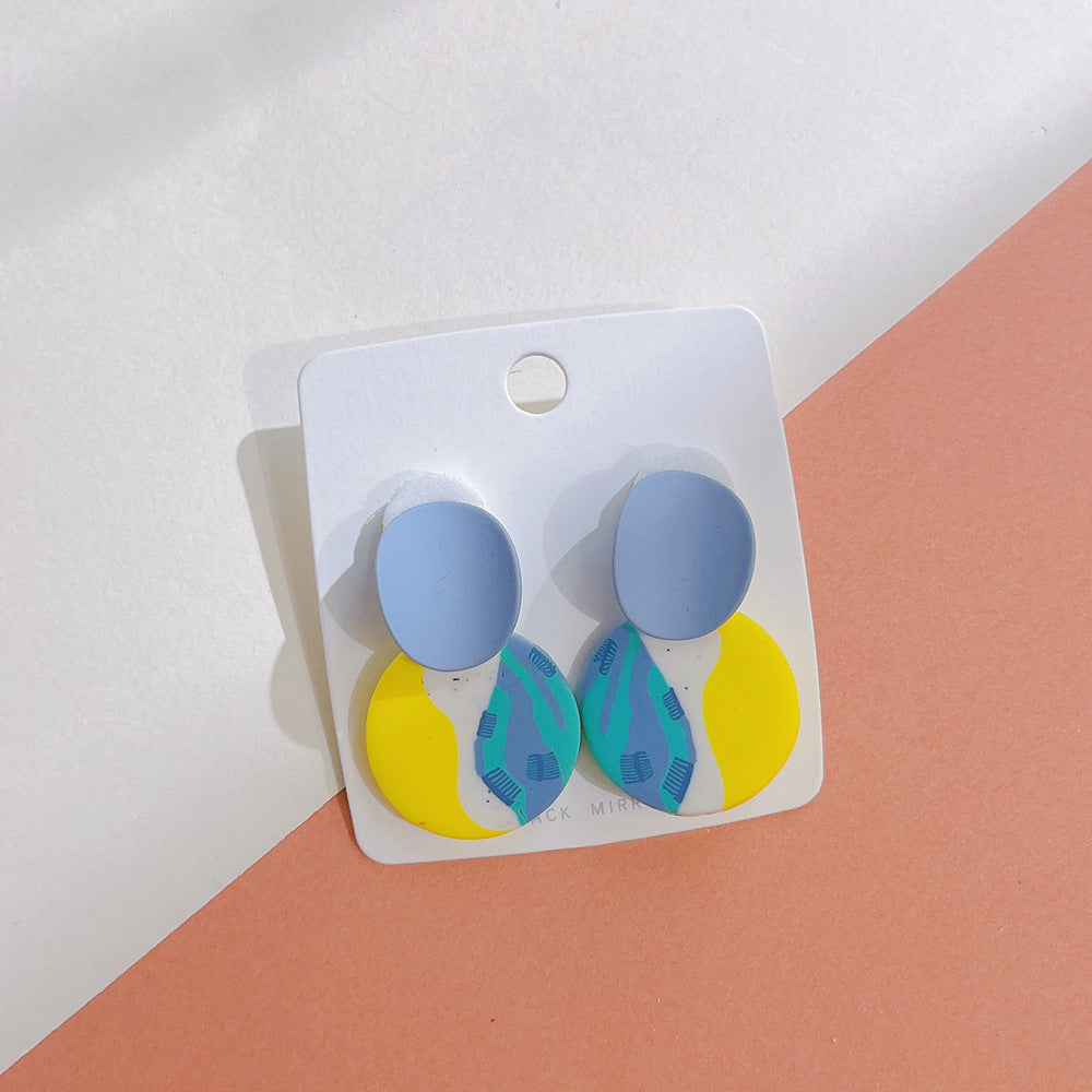 1 Pair Simple Style Round Rainbow Color Block Soft Clay Drop Earrings