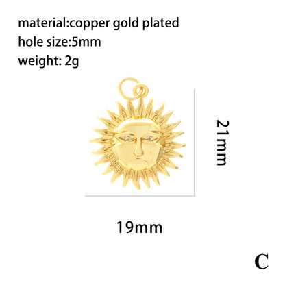 Retro Simple Style Streetwear Cross Sun Heart Shape Copper Plating Inlay Zircon 18k Gold Plated Charms