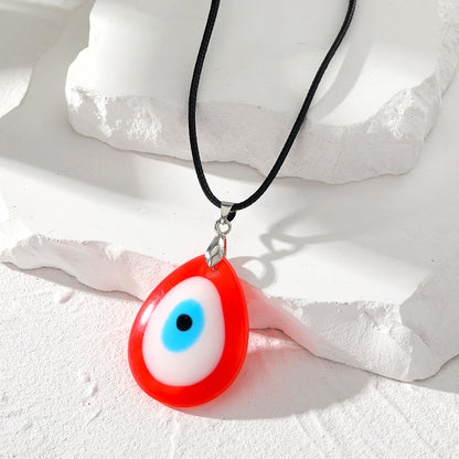 Retro Simple Style Devil's Eye Water Droplets Resin Leather Rope Women's Pendant Necklace