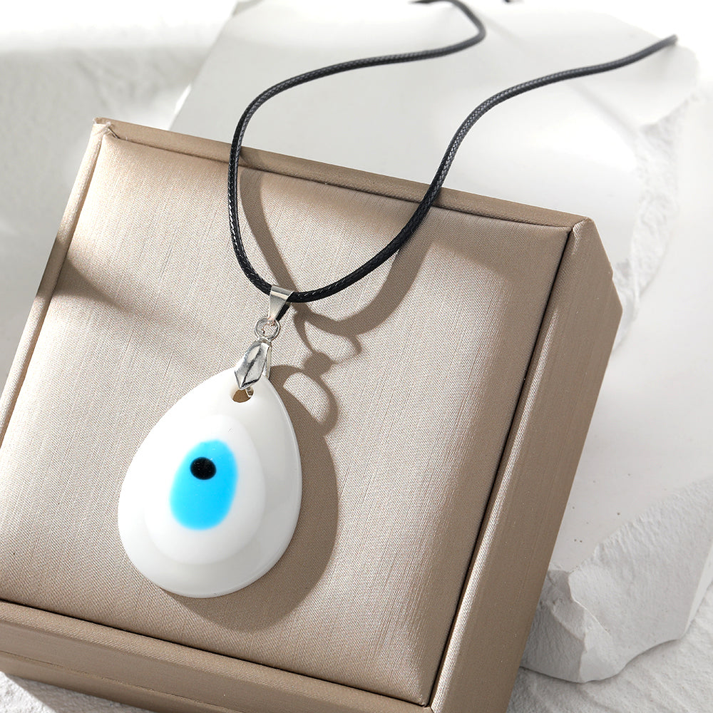 Retro Simple Style Devil's Eye Water Droplets Resin Leather Rope Women's Pendant Necklace