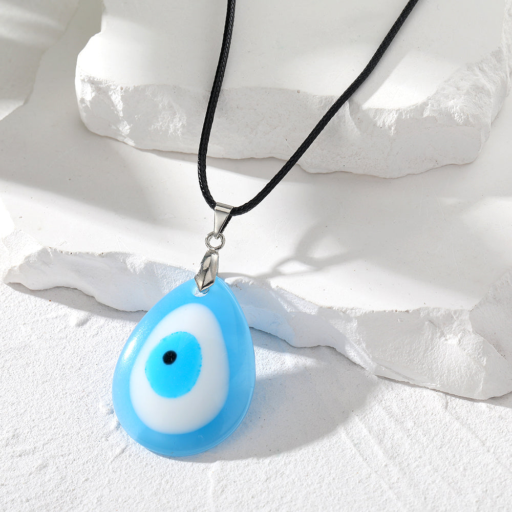 Retro Simple Style Devil's Eye Water Droplets Resin Leather Rope Women's Pendant Necklace