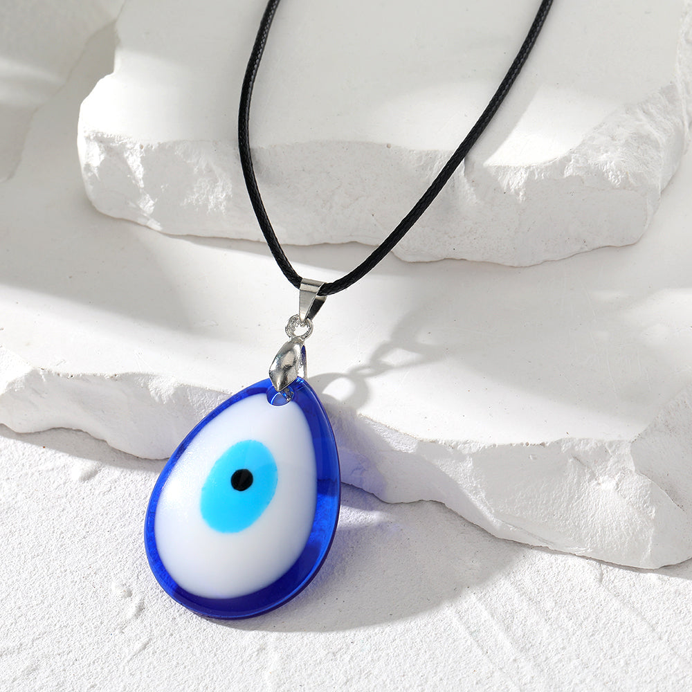 Retro Simple Style Devil's Eye Water Droplets Resin Leather Rope Women's Pendant Necklace