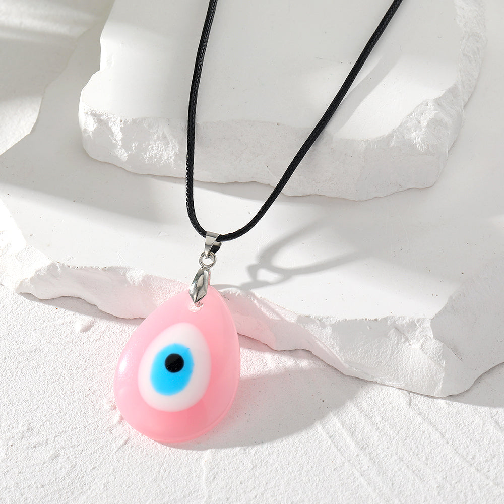 Retro Simple Style Devil's Eye Water Droplets Resin Leather Rope Women's Pendant Necklace