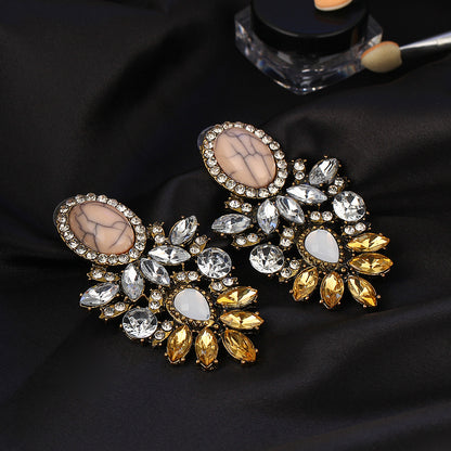 1 Pair Retro Water Droplets Inlay Alloy Rhinestones Gold Plated Drop Earrings