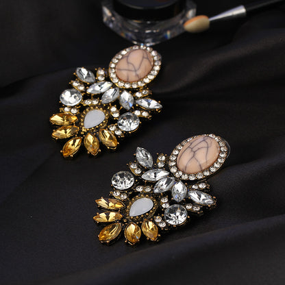 1 Pair Retro Water Droplets Inlay Alloy Rhinestones Gold Plated Drop Earrings