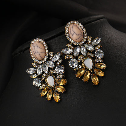 1 Pair Retro Water Droplets Inlay Alloy Rhinestones Gold Plated Drop Earrings