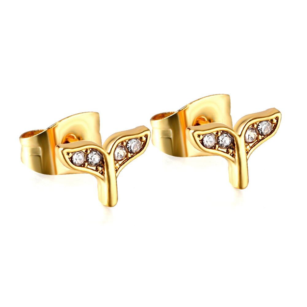 1 Pair Retro Streetwear Heart Shape Mushroom Fish Bone Plating Inlay Stainless Steel Zircon Ear Studs