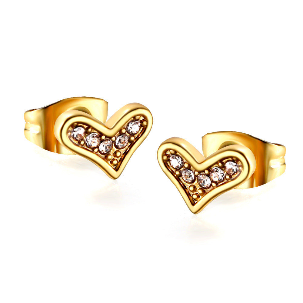 1 Pair Retro Streetwear Heart Shape Mushroom Fish Bone Plating Inlay Stainless Steel Zircon Ear Studs