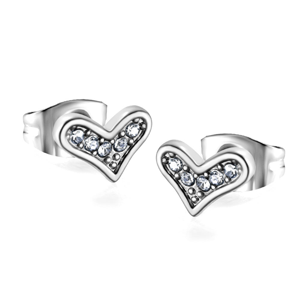 1 Pair Retro Streetwear Heart Shape Mushroom Fish Bone Plating Inlay Stainless Steel Zircon Ear Studs