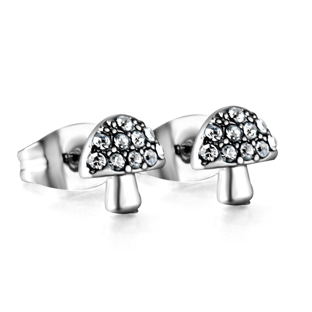 1 Pair Retro Streetwear Heart Shape Mushroom Fish Bone Plating Inlay Stainless Steel Zircon Ear Studs