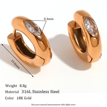 1 Pair Simple Style Solid Color Plating Inlay Stainless Steel Zircon 18k Gold Plated Earrings