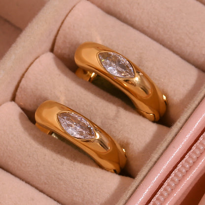 1 Pair Simple Style Solid Color Plating Inlay Stainless Steel Zircon 18k Gold Plated Earrings