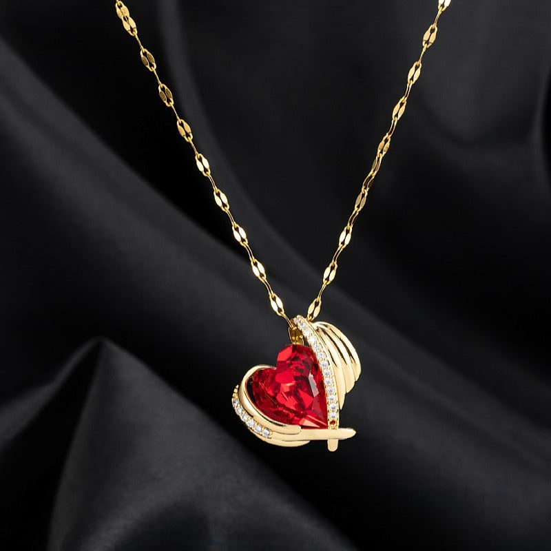 Sweet Heart Shape Titanium Steel Plating Inlay Zircon Pendant Necklace