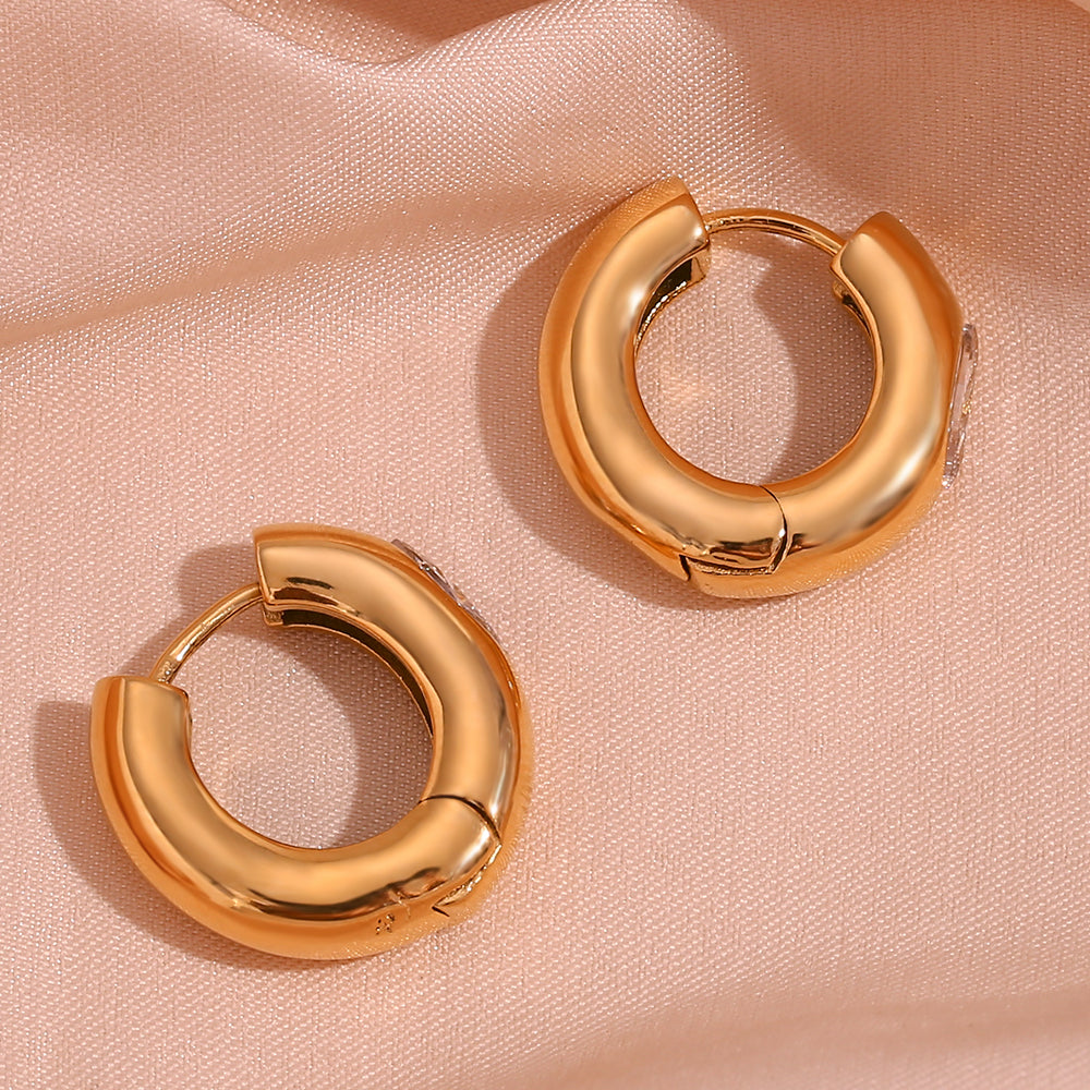 1 Pair Simple Style Solid Color Plating Inlay Stainless Steel Zircon 18k Gold Plated Earrings