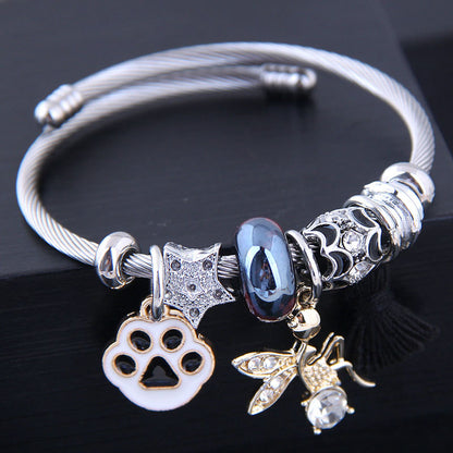 Cute Sweet Pentagram Stainless Steel Plating Inlay Zircon Bangle