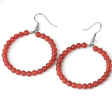 1 Pair Casual Vacation Round Beaded Plating Alloy Natural Stone Crystal Drop Earrings