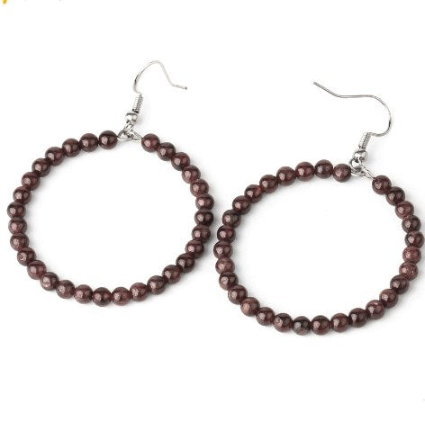 1 Pair Casual Vacation Round Beaded Plating Alloy Natural Stone Crystal Drop Earrings