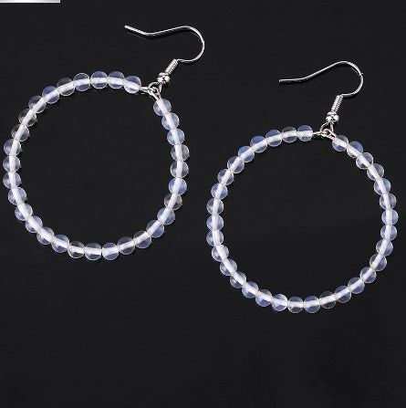 1 Pair Casual Vacation Round Beaded Plating Alloy Natural Stone Crystal Drop Earrings